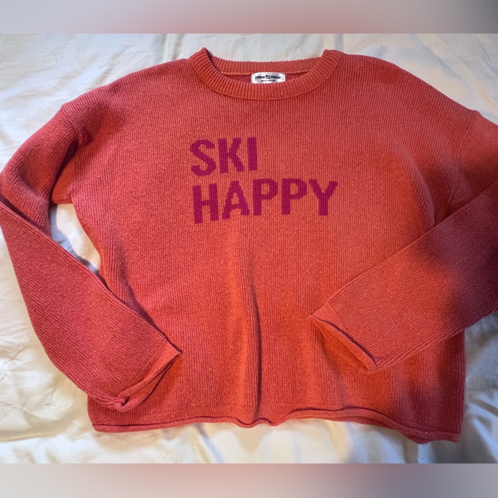 Ski Happy Coral Pullover Sweater